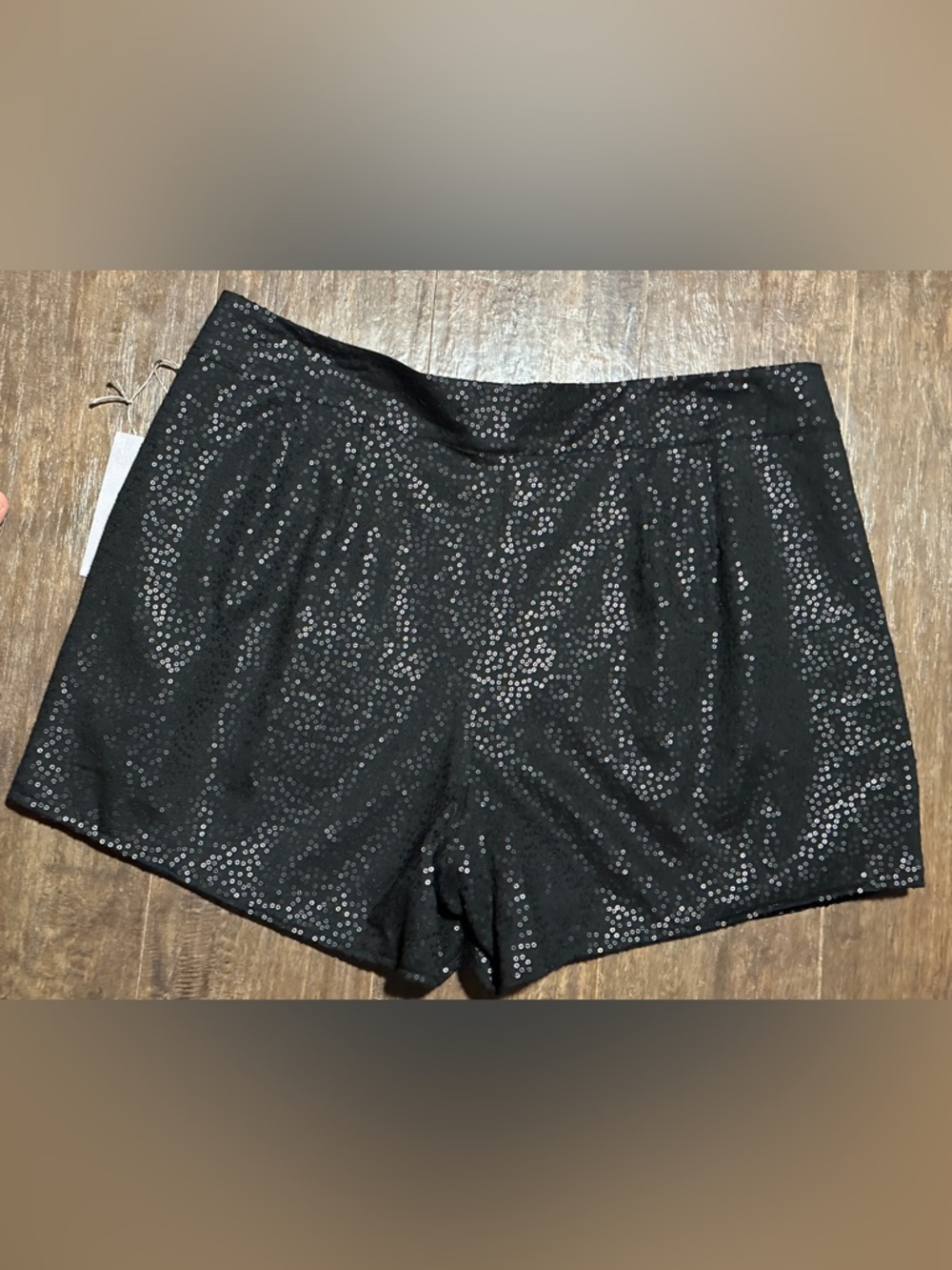NWT Jennifer Lopez Black Sequin Shorts  Pleats High Waist 14